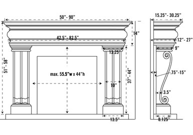 1108.536 stone fireplace mantel spec sheet